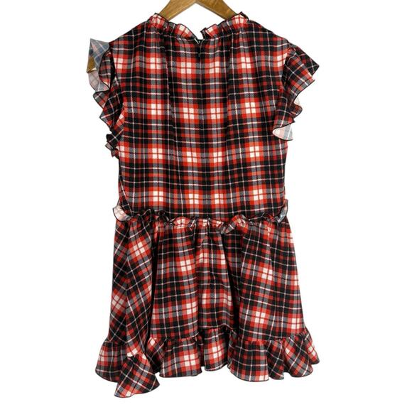 MSGM Milano Designer Sleeveless Ruffle Plaid Mini Dress Red Size 8 - Picture 6 of 10